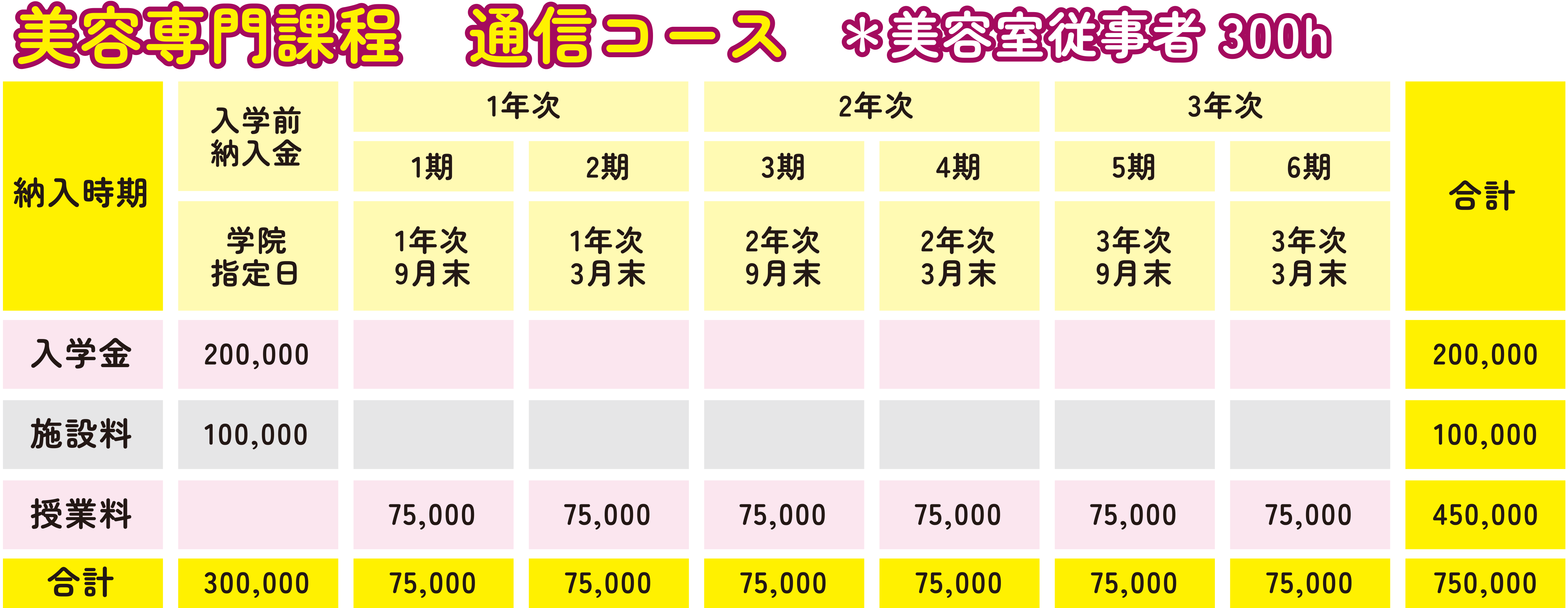 美容専門課程　通信コース　＊美容室従業者 300h